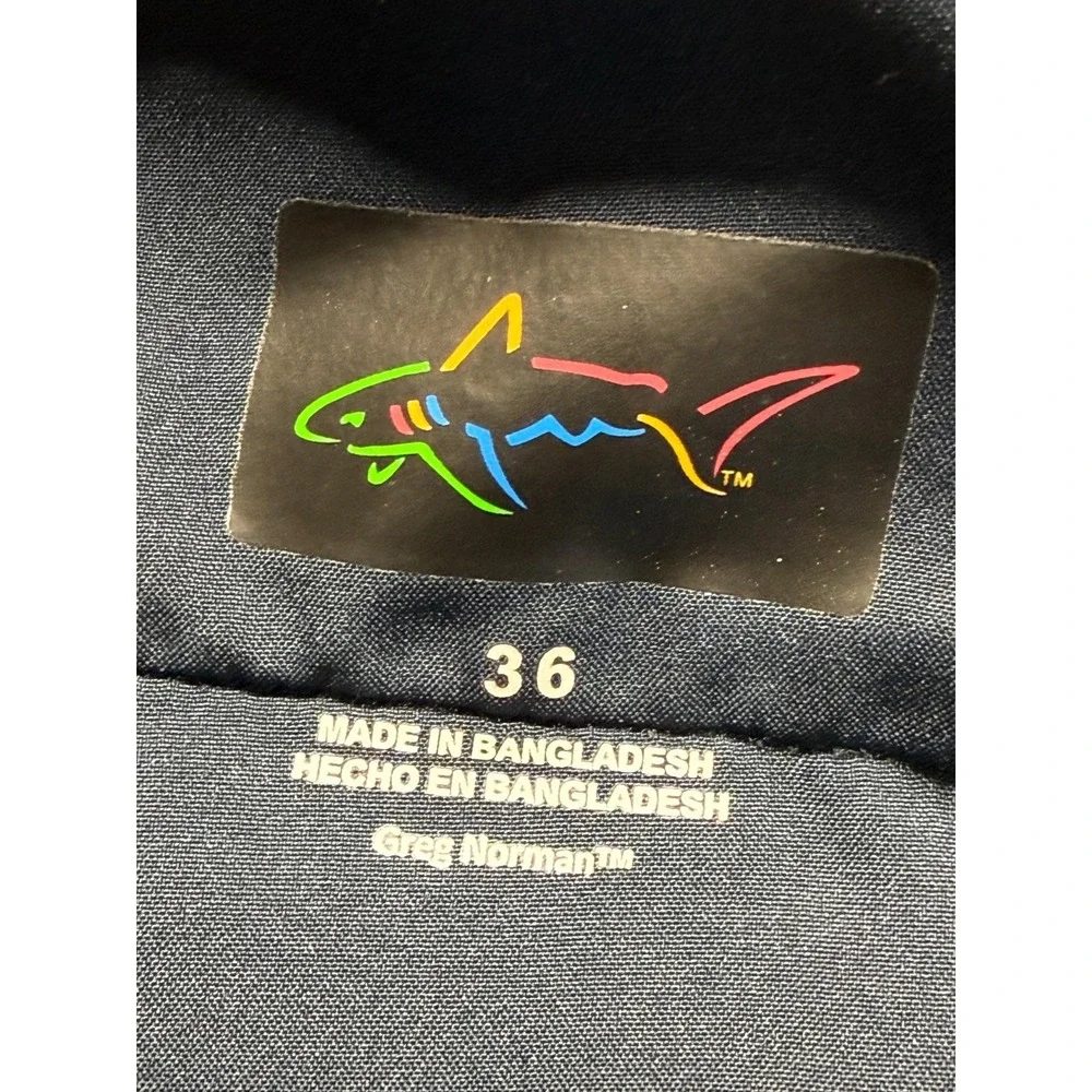 Greg Norman Golf Shorts Men 36 Navy Blue Shark Logo Stretch Athletic Performance